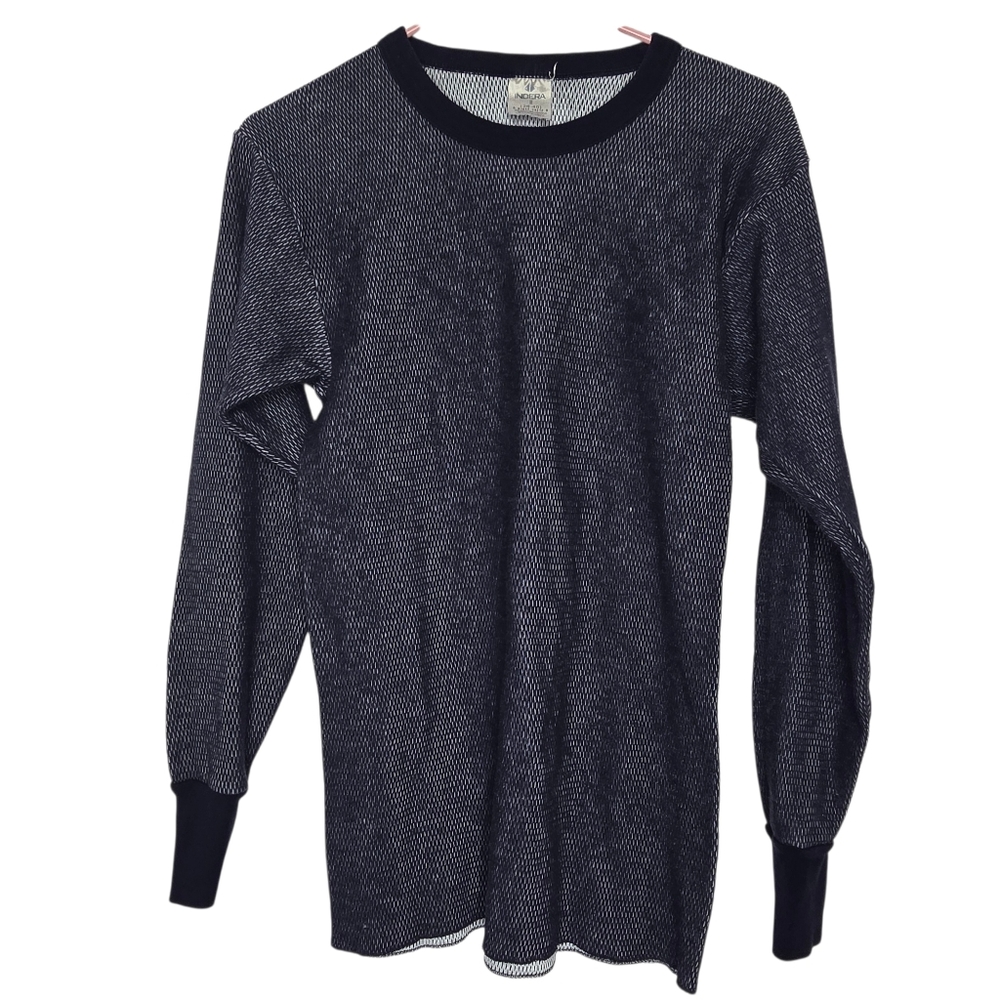 Vintage Indera men's blue waffle-knit thermal long-sleeve shirt